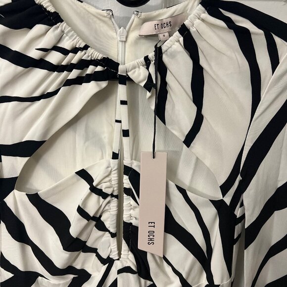 NEW Et Ochs Eleanor Overlay Midi Dress in Black White Luxe Zebra Size 0 NWT - Picture 4 of 5